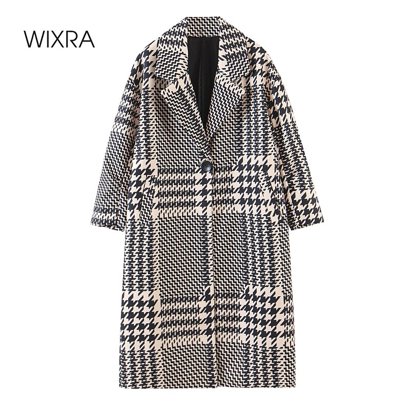 Wixra-봄 롱 하운드투스 코트, 여성 오피스 레이디, 여성 패션 모직, 고품질, 스트리트웨어, 루즈한 겉옷, 2021 년